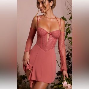 Oh Polly MAELLE Lace Sleeve A-Line Mini Dress in Terracotta US2 Fuller bust